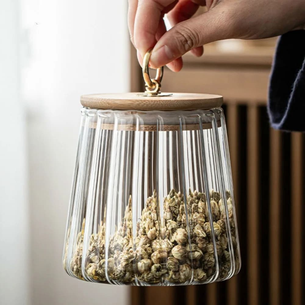 Coffee Kitchen Grains Glass Airtight Canister Food Container Storage Bottles Jar Wood Lid Containers