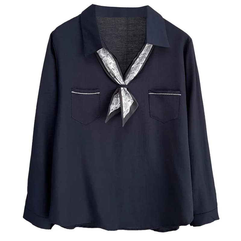 Camicette da donna taglie forti Autunno Nuova camicia a maniche lunghe con cravatta in sciarpa di seta alla moda ed elegante 305