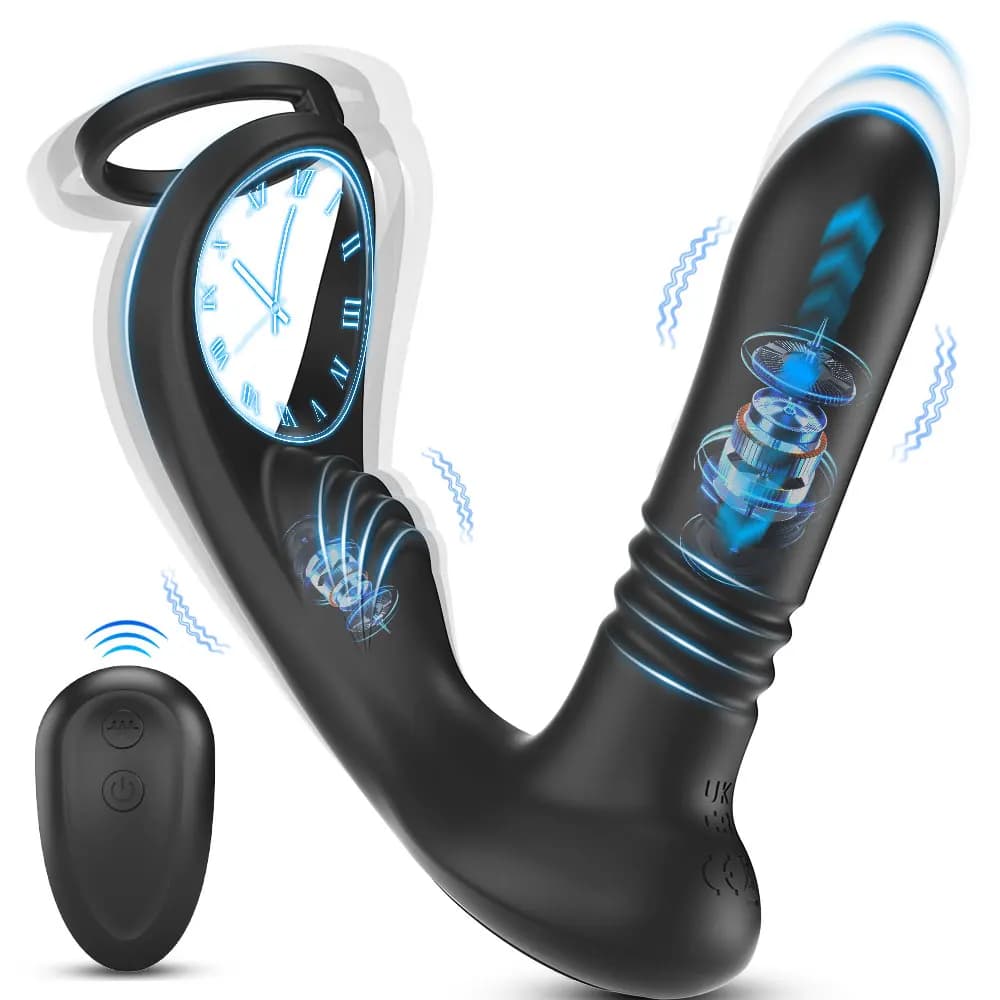 3 in 1 Thrusting Anal Vibrator Remote Control Male Prostate Massager Cock Ring Telescopic Butt Plug Stimulator Sex Toy for Men