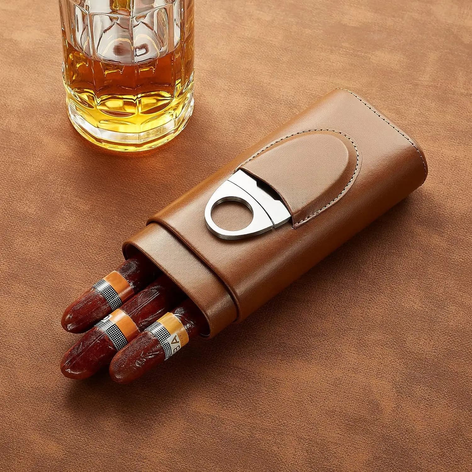 FIREDOG Scatola per sigari da viaggio in pelle PU per riporre 3 sigari Portasigari umidificanti portatile in legno di cedro