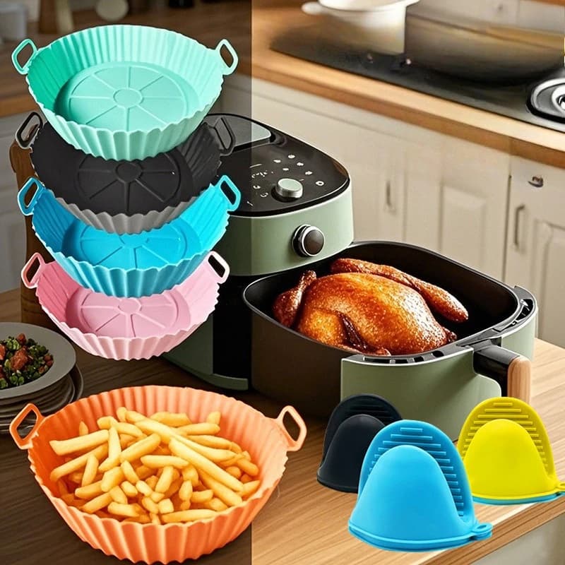Silicone Stamps for Air Fryer, Tray Oven Reusable High Temperature Resistant, Circular Carpet for Pizza and Chicken Fried