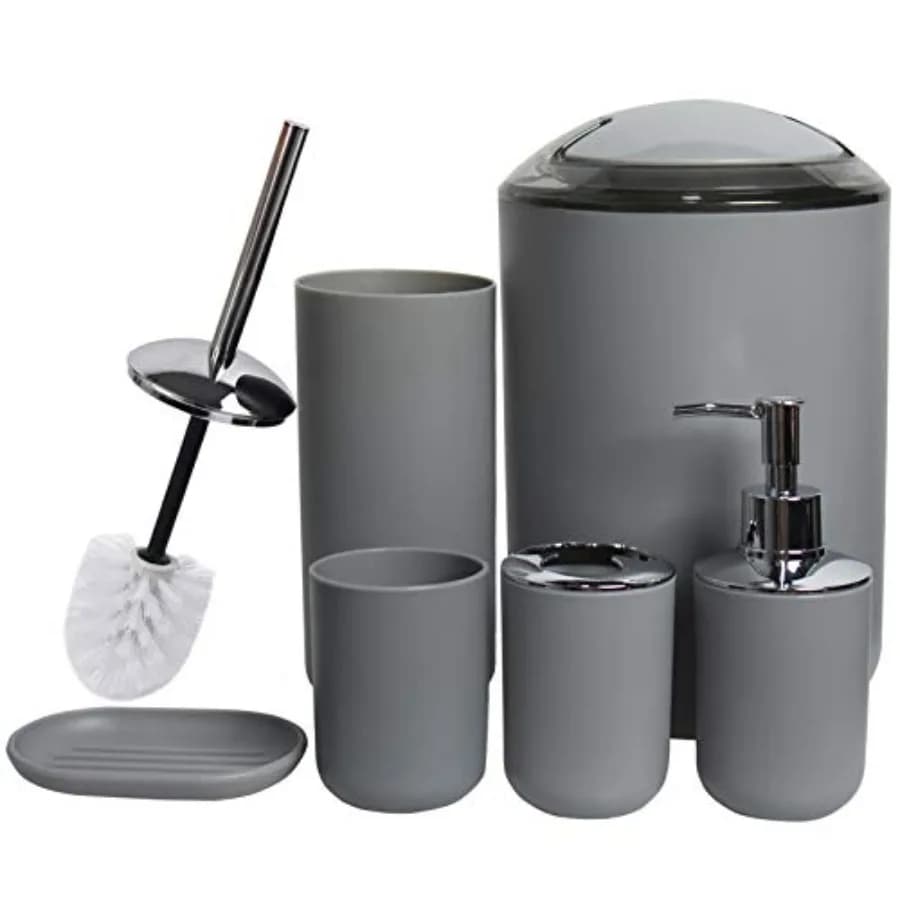 Set di Accessori per il Bagno 6 Pezzi, Include Dispenser Sapone, Portaspazzolino, Bicchiere per Spazzolino, Portasapone, Decorativo
