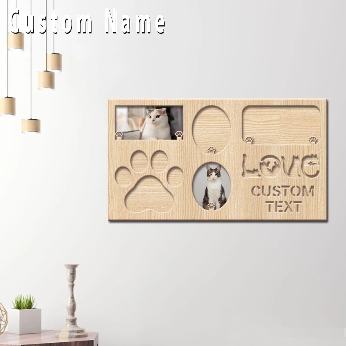Personalized Natural Wood Photo Frame, Perfect Gift for Cat Lovers and Animal Owners, Gift Idea for Family and Friends