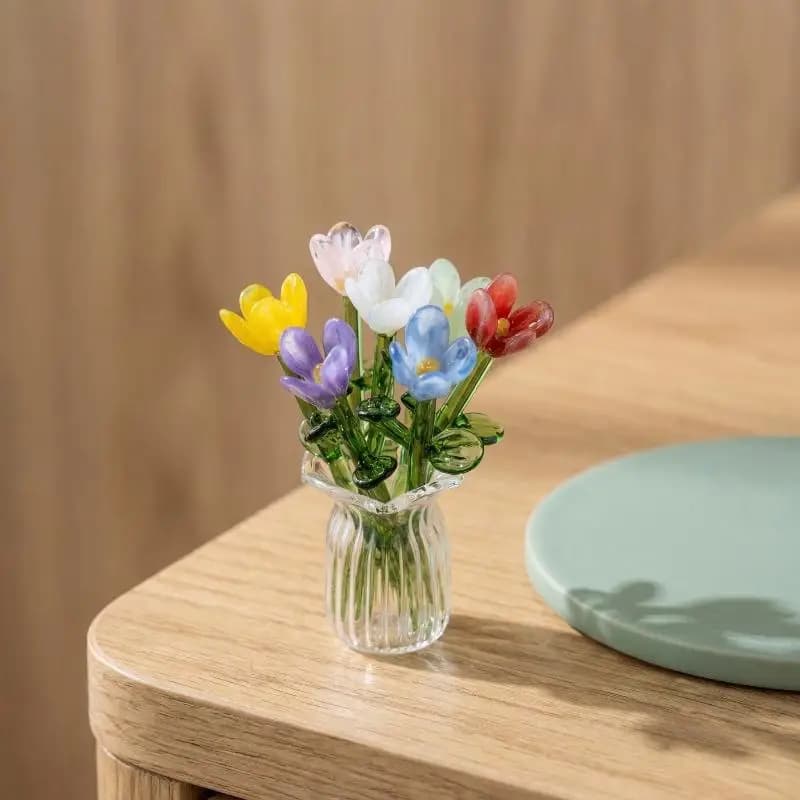 Fiori in Vetro Realistici, Set da 6-7 Pezzi, Piante Artificiali per Elegante Decorazione da Tavolo e Regalo