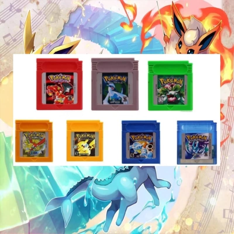 Cartuccia di gioco a 16 bit per GBC, scheda di gioco Pokemon Blu, Rosso, Cristallo, Oro, Verde, Argento, Giallo per SP/GBC