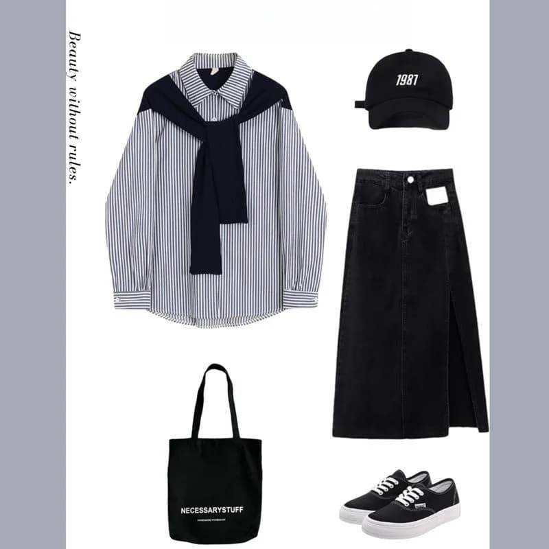 Slimming Plaid Shirt And Skirt Two-Piece Set College Style Autumn Fashion Women's Ensemble Collar Long Sleeve Dress