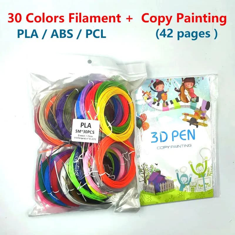 3D PLA/PLC/ABS 30-color, 150 m, bright and non-recurring, diameter 1.75 mm, includes 42 page copy templates