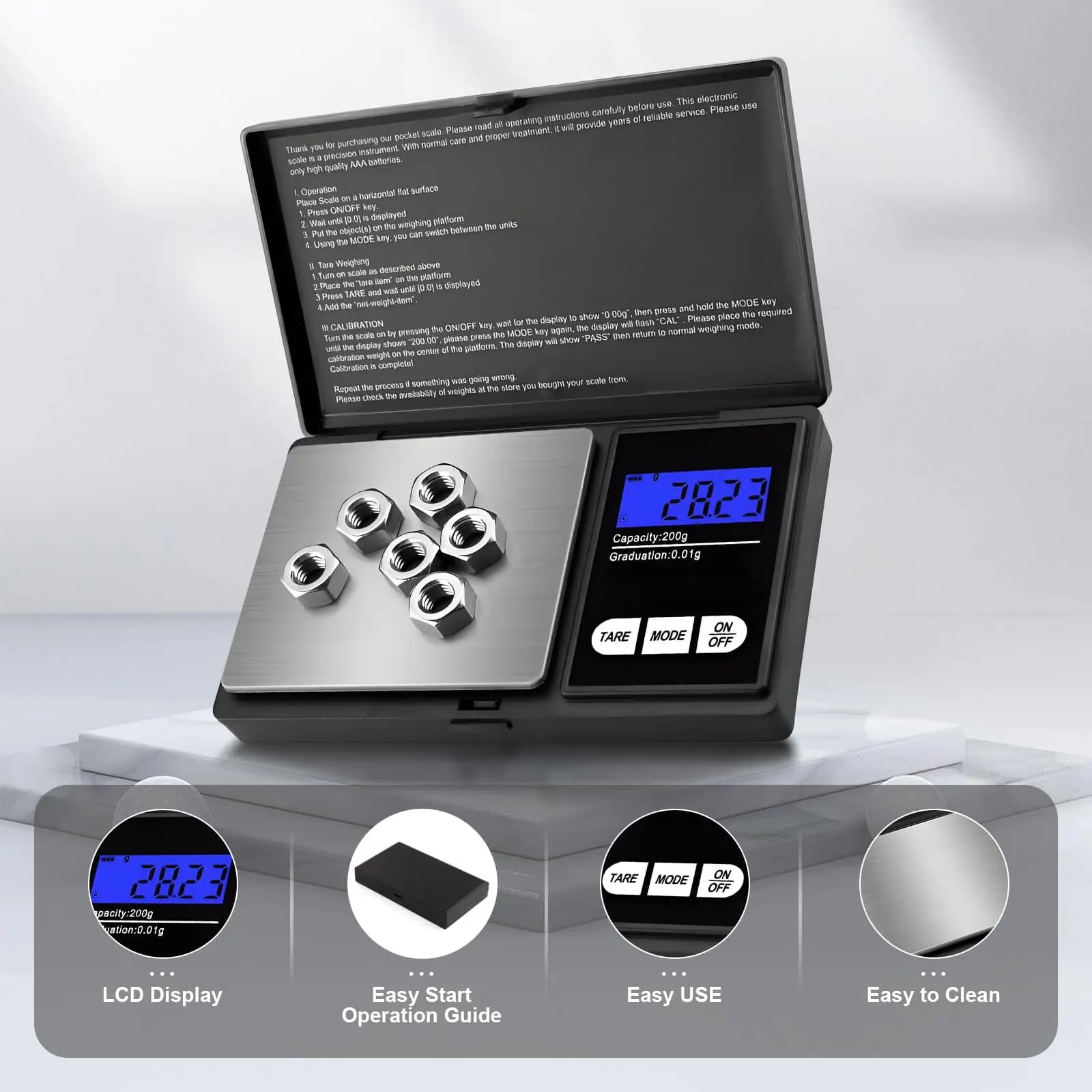 Mini Digital Pocket Scale 0.01g High Precision Stainless Steel Portable Jewelry Gold Gram Weight Balance Electronic Scale Tool