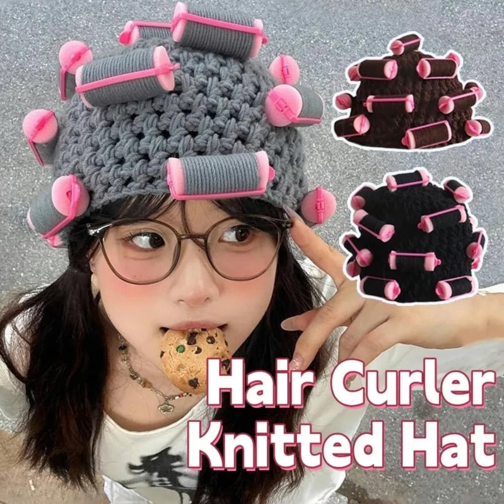 Playful Warm Hair Curler Knitted Hat Soft Stretchy Pullover Cap Handmade Thick Curly Hair Yarn Beanie Outdoor