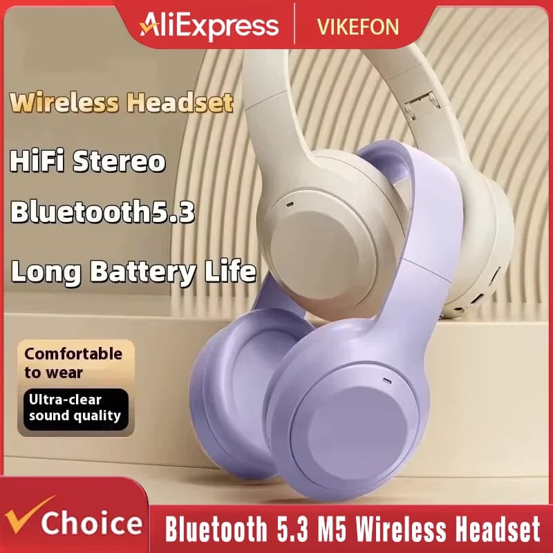 Cuffie Wireless Bluetooth 5.3 M5, Auricolari Stereo HiFi con Cancellazione del Rumore, Pieghevoli con Microfono per Gaming