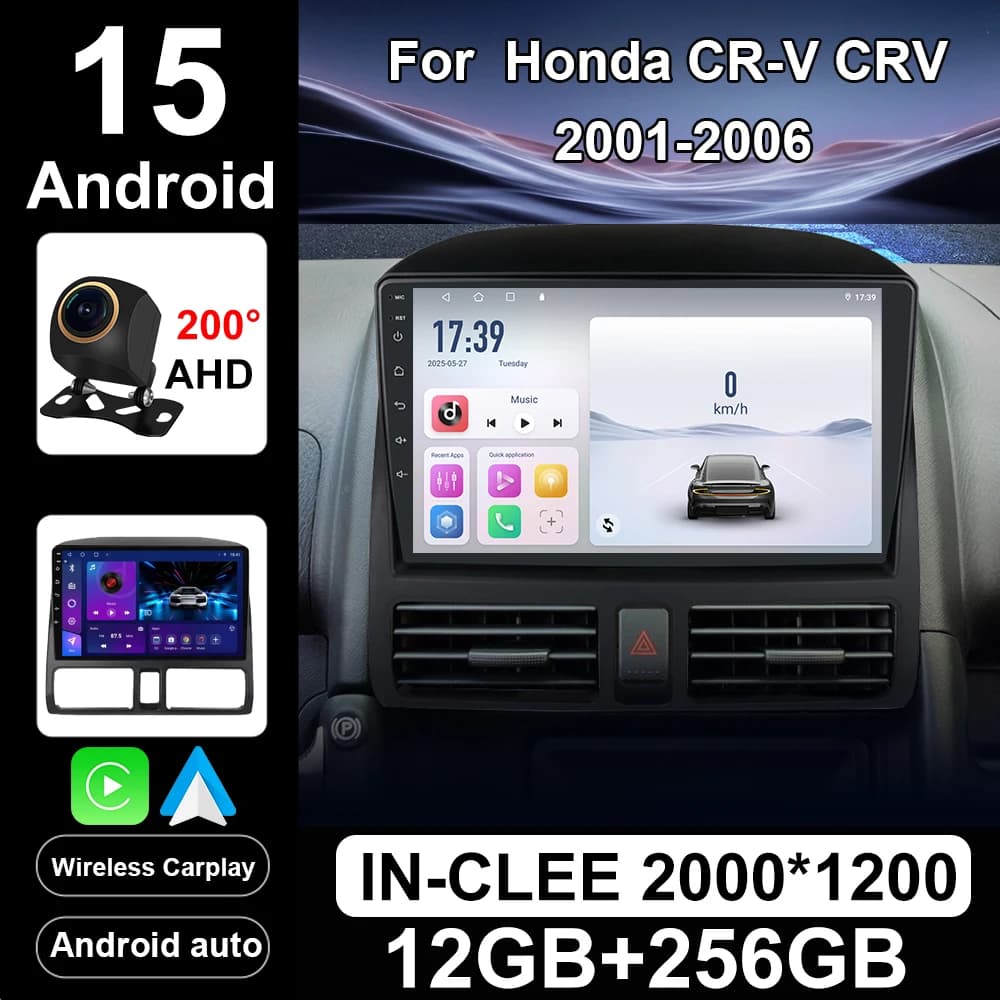 Android 15 Auto Lettore Video Multimediale Per Honda CR-V CRV 2 2001 - 2006 Carplay GPS 2 Din 360 Macchina Fotografica AUTO Radio Ventola Di Raffreddamento QLED