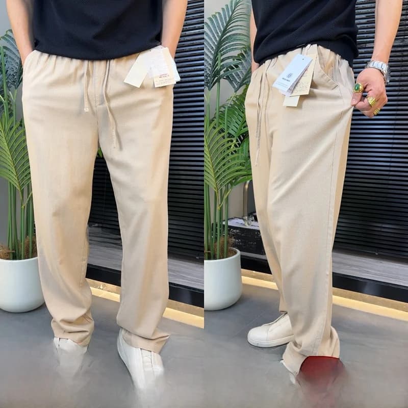 Pantaloni Casual da Uomo Americani di Alta Gamma, Stile Vintage, Primavera-Estate, Morbidi, Traspiranti, Assorbenti, Versatili, in Lino Lavato