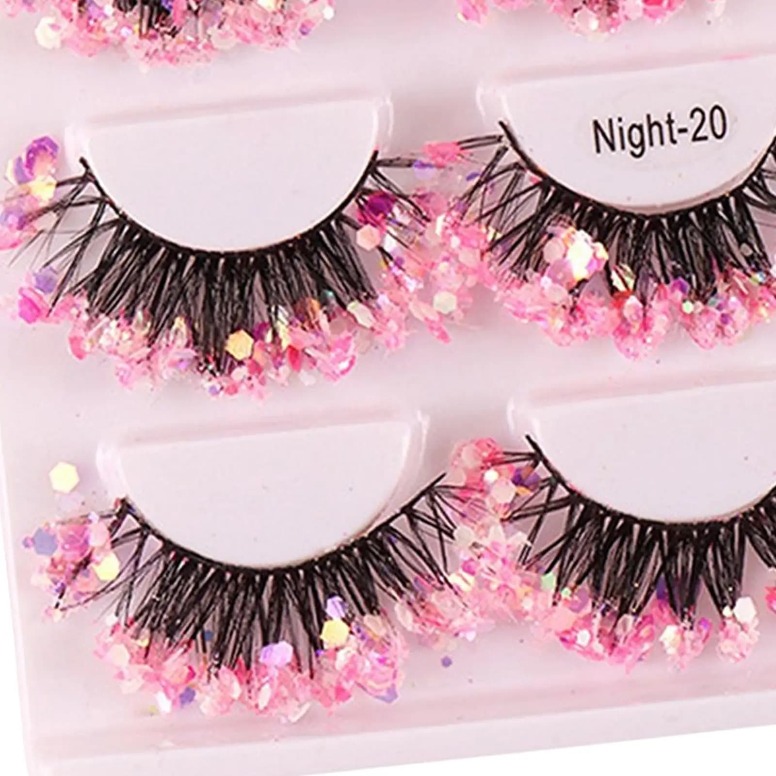 Ciglia finte luminose colorate con paillettes glitterate e ciglia folte per il trucco da palcoscenico