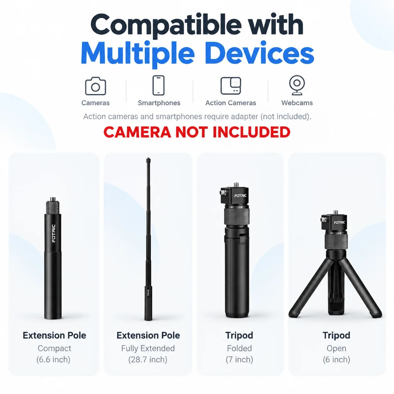 FOTRIC 73cm Invisible Selfie Stick Bullet Time Rotating Handle Tripod/Extended Pole for Insta360 X5 X4 X3 DJI Osmo 360 Camera