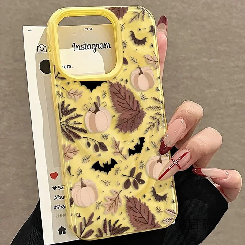 Fall Bat Pumpkin Halloween Vibe Soft Phone Case For iPhone 17 Air 17 15 14 16 13 12 11 Pro Max 16 Plus 17Pro Folds Texture Cover