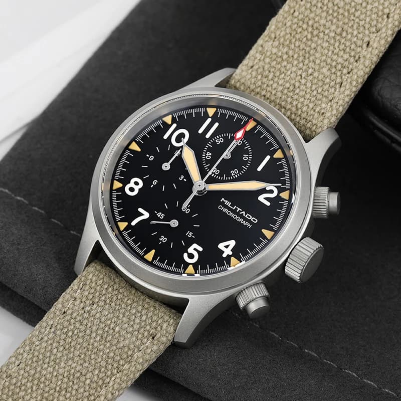 Militado ML1868KF Quartz watch with 3 quadrants VK67 Chronograph Movement Sapphire crystal light 100 m Waterproof 39 mm Military clock