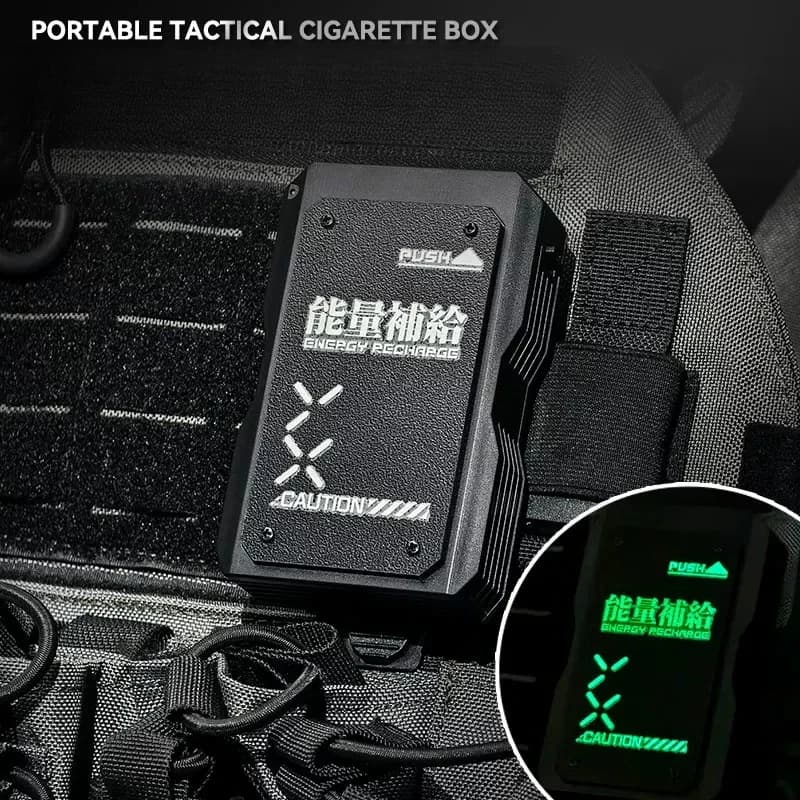 Scatola Protettiva EDC Portatile Tattica con Luce Notturna, Resistente alla Pressione, con Coperchio Scorrevole, per Esterni, Contenitore per Sigarette