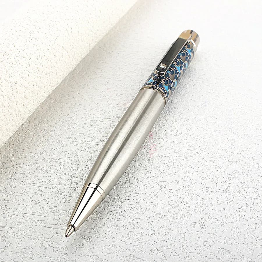 1 penna a sfera da lavoro twist in metallo con scrittura liscia fantasia blu 3010 (inchiostro blu)