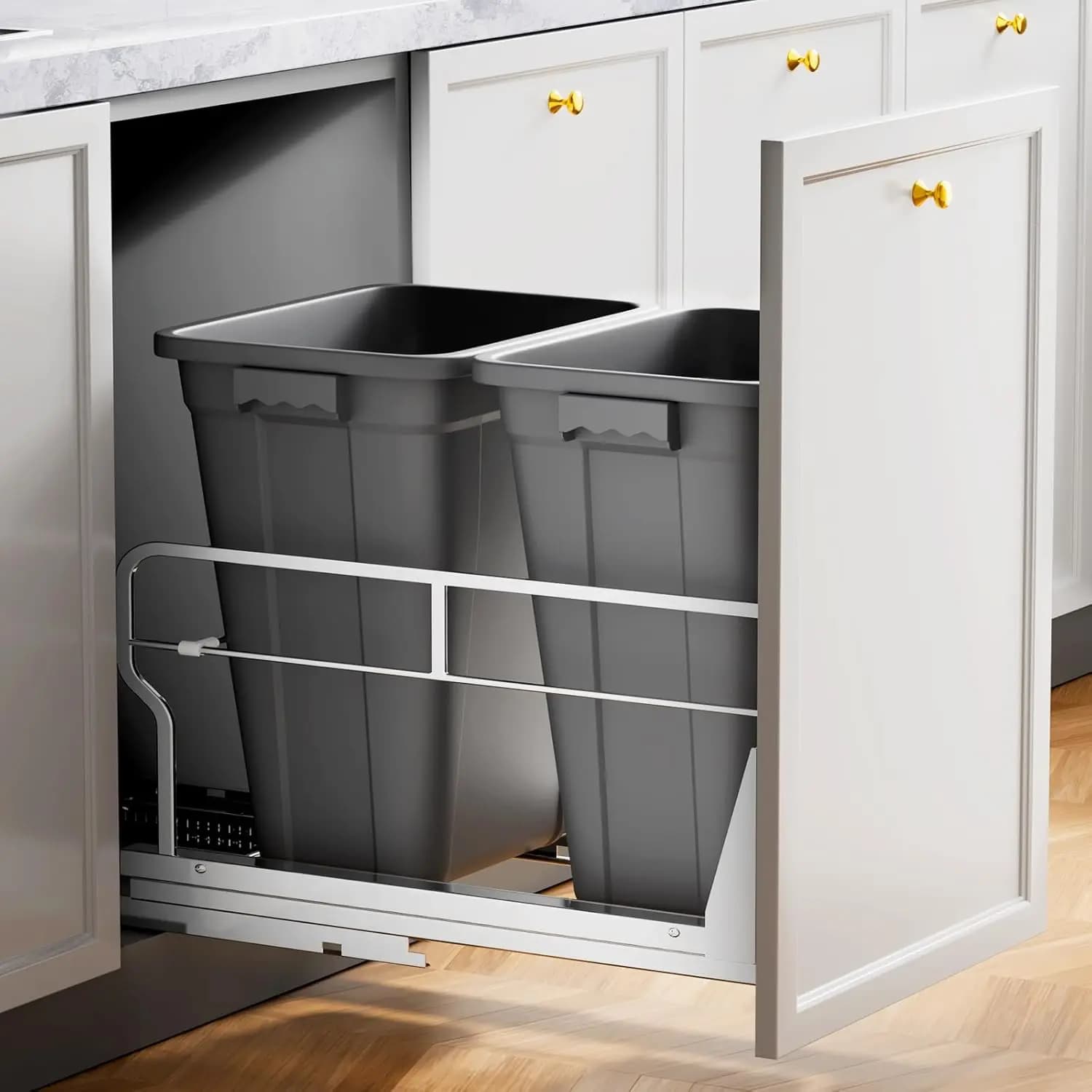 Cestino per rifiuti estraibile doppio da 40QT per sottopensile, con guide scorrevoli soft-close per cucina e lavanderia