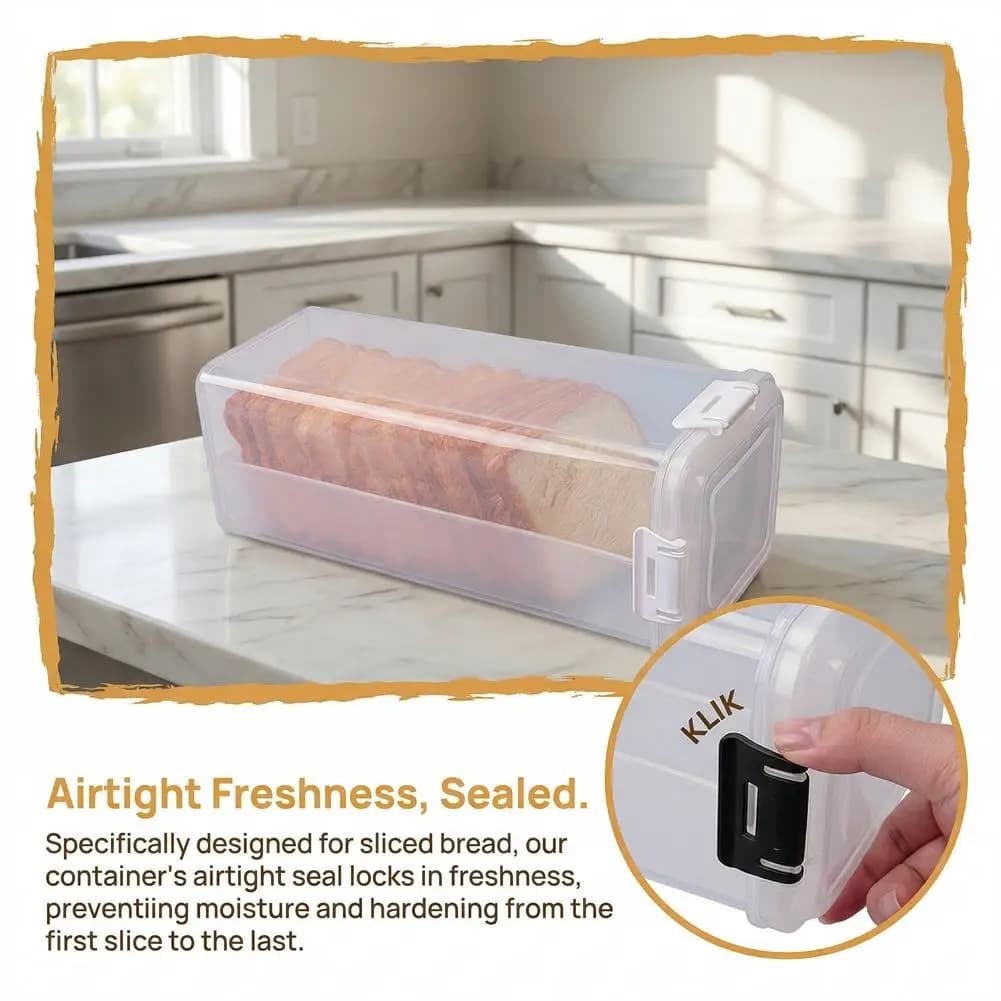 Airtight Bread Storage Container with Lid Transparent Loaf Keeper for Sliced Bread Reusable Food Storage Box for Kitchen