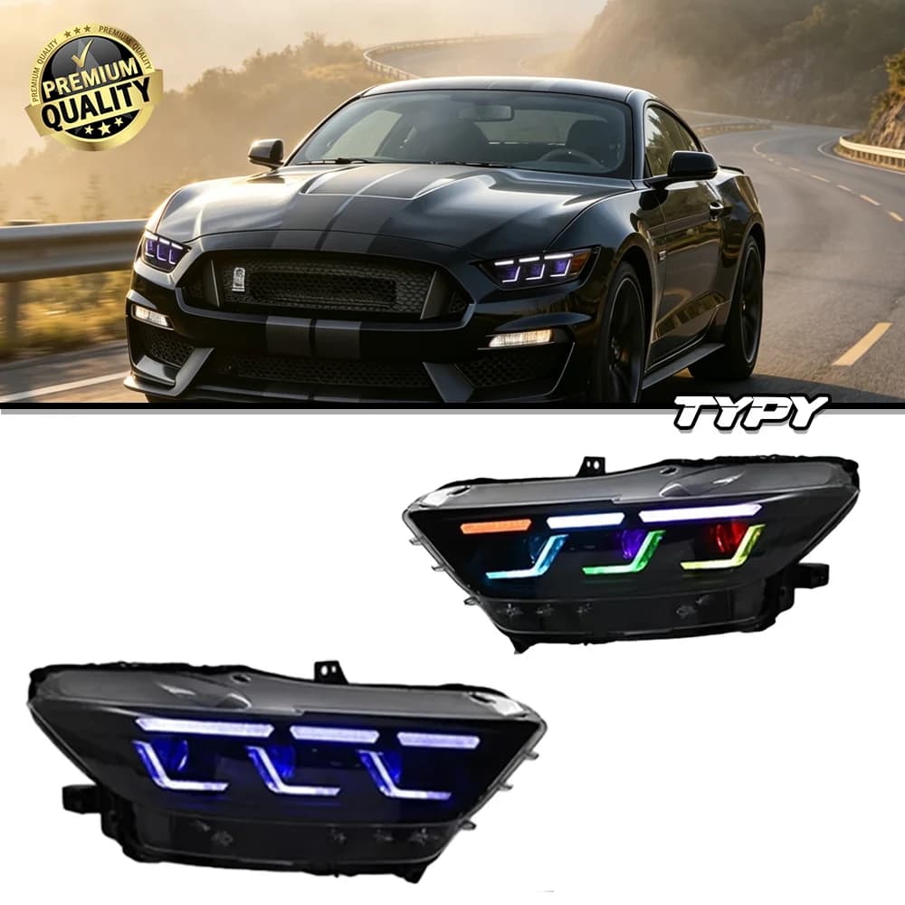 Luci per auto per Ford Mustang RGB 2015-2017 Faro a LED con proiettore, luce diurna, accessori auto