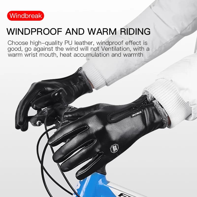 Motorcycle Winter Gloves Cycling Gloves Velvet Leather Men Touch Screen Gloves For Sports Thermal Climbing Bycicle Hiking Gloves