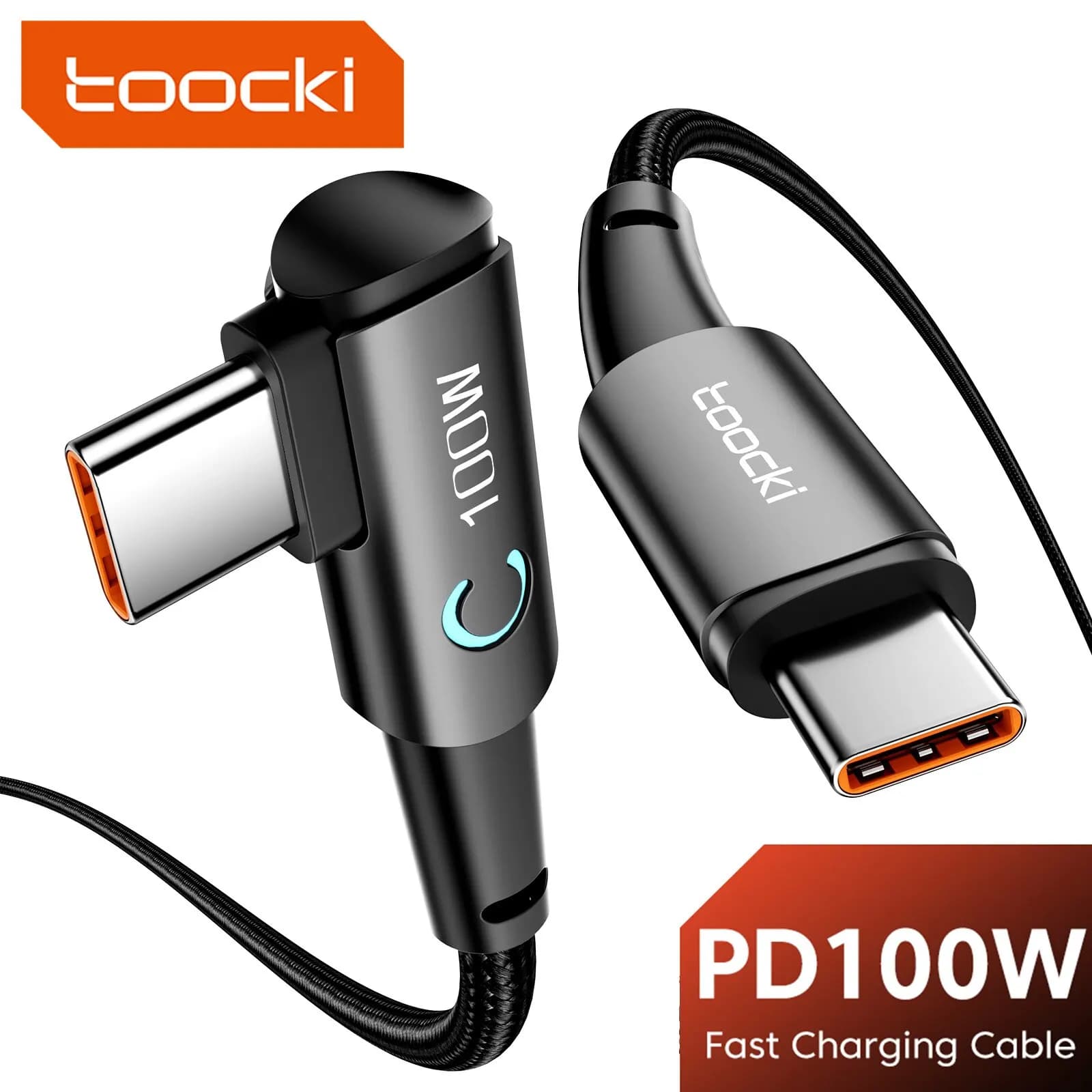 Toocki 100W USB C cable to USB C 90 degrees for iPad MacBook Pro Xiaomi Samsung Huawei C type fast charging date cable