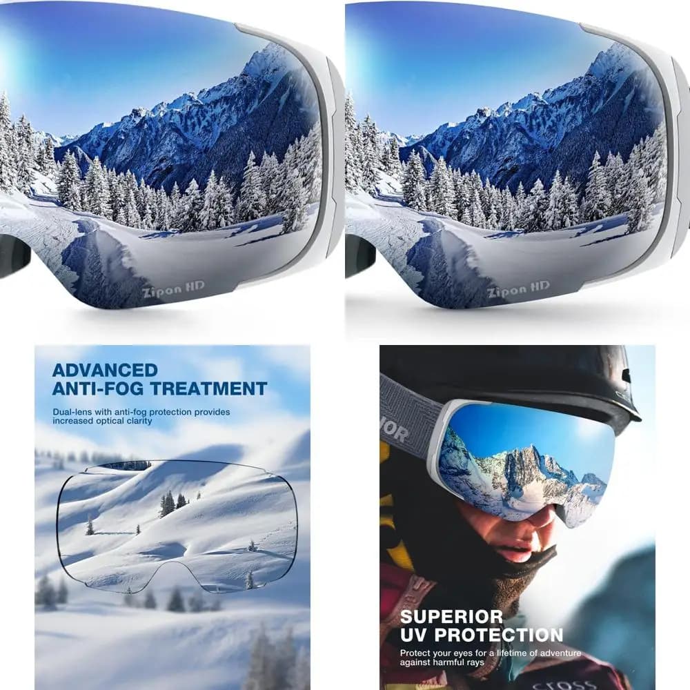 Occhiali da sci con lenti HD con funzione zip per uomo e donna, adatti per lo snowboard e lo sci