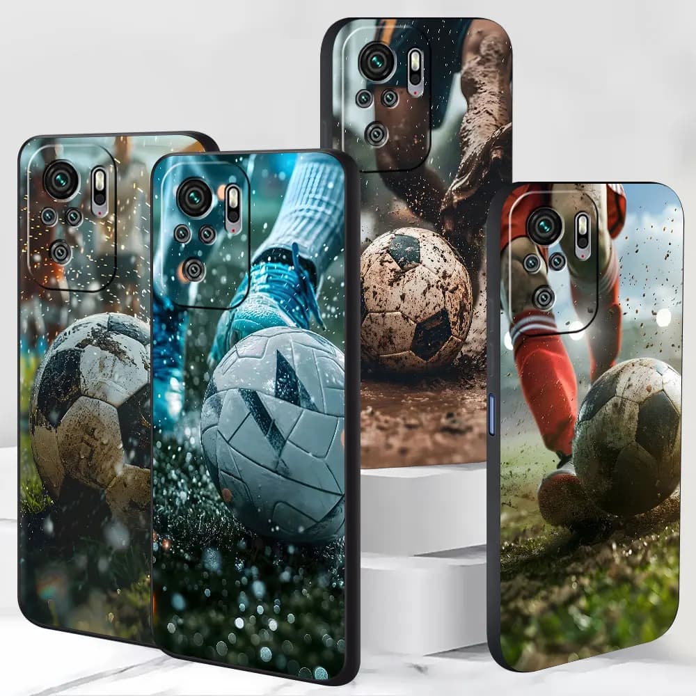 Custodia Morbida Nera in TPU per Xiaomi Redmi Note 13 11E 10S 8 10 12 Pro Plus 9 11 9S 12S 8T 7 con Design a Tema Calcio