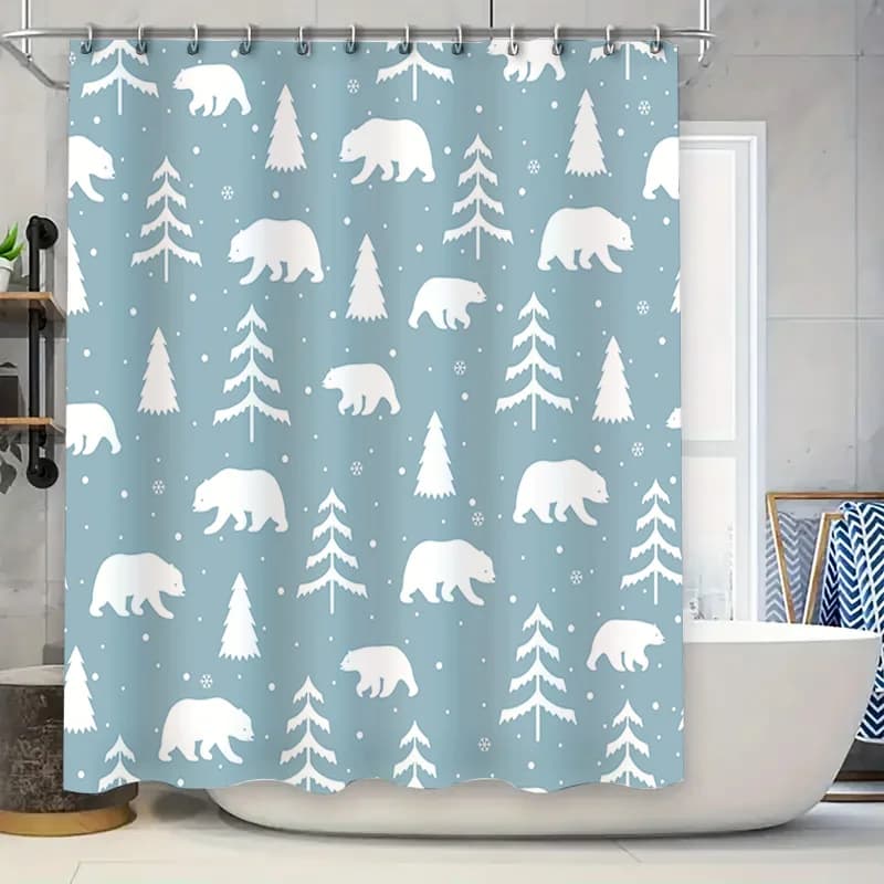 Decorazione del bagno impermeabile della stanza da bagno dell'orso della foresta bianca decorativa della tenda da doccia del modello di inverno blu VENDITA! (80X180 cm)
