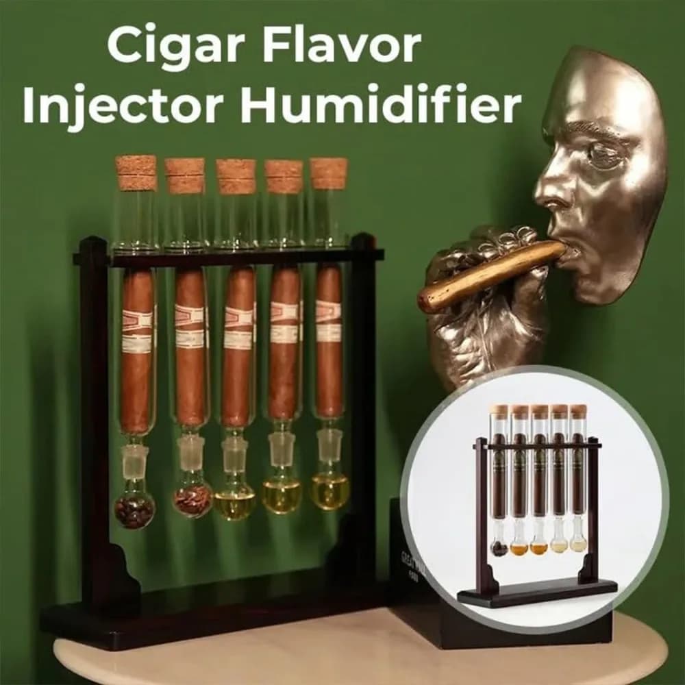 Glass Tube Humidor Hanging Display Rack Cigar Flavor Injector Humidifier Cigar Infuser with Straight Pipe Ball Base Wooden Plug