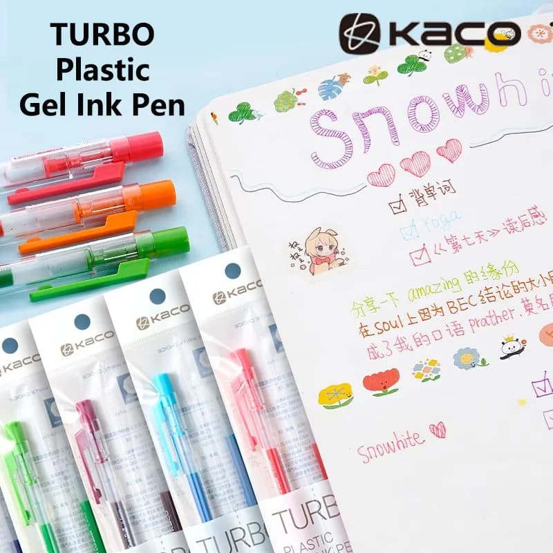 Kaco TURBO Penna gel da colorare 0,5 mm Inchiostro pigmentato resistente all'acqua Penne per scrittura liscia Asta da 6 colori per diario/note/graffiti/marchio