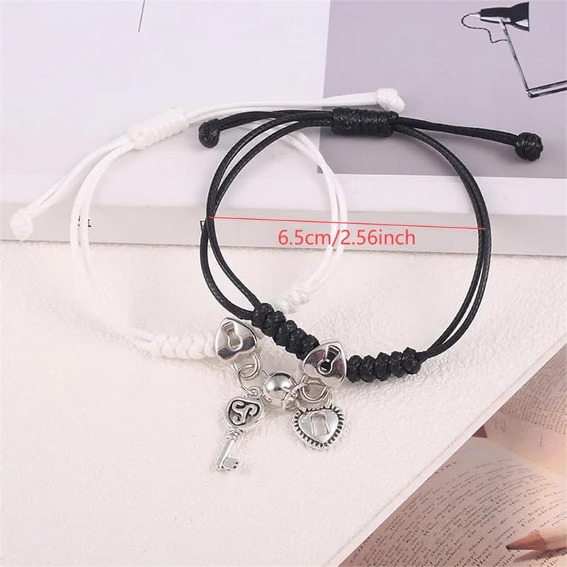 1 paio di braccialetti magnetici con ciondolo a forma di cuore per donna, con attrazione magnetica, catena con chiusura a chiave, regalo per la migliore amica.