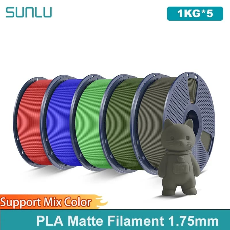 SUNLU 5 rotoli di filamento opaco PLA 1,75 mm bobina da 1 kg (2,2 libbre) finitura opaca liscia filamento ordinato avvolto adatto alla maggior parte delle stampanti FDM