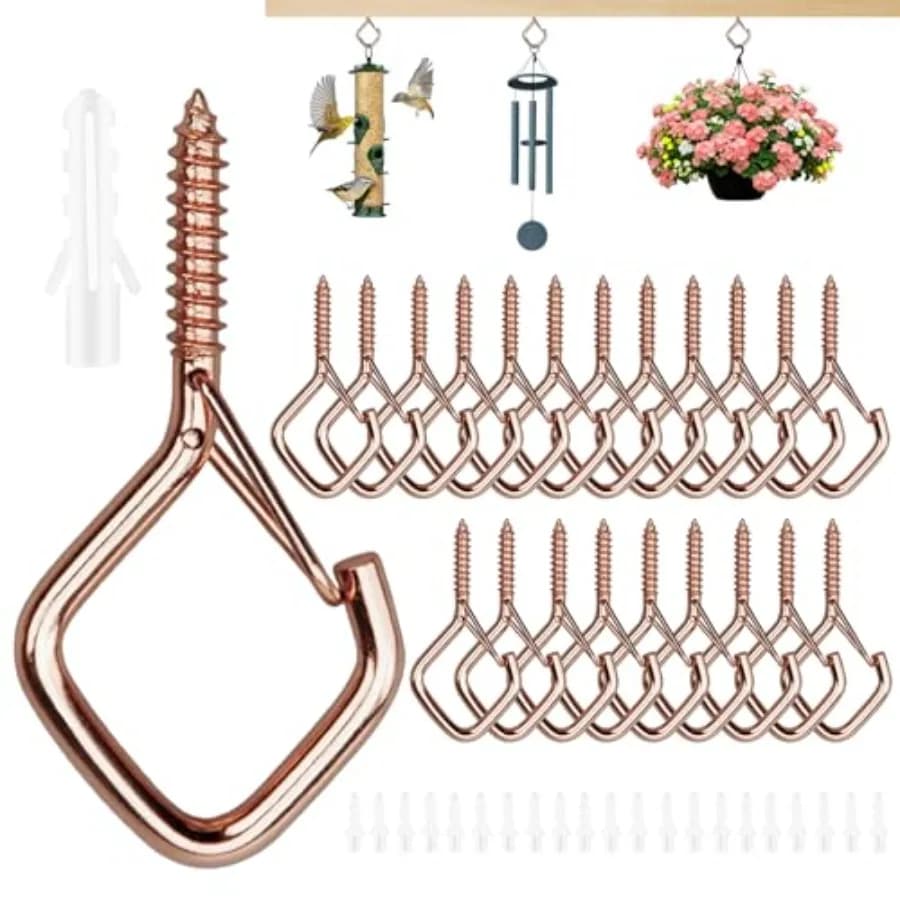 22 PCS Metal Eye Screw Hooks for Hanging Heavy Duty.Windproof Ceiling Hooks for Hanging Plants, Cup, Wind Chime, Bird Feeders,