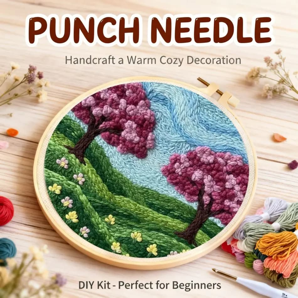 CHENISTORY Scenery Diy Needle Punch Kit Crafts Fun Crafts For Adults Landscape Punch Needle Kit Patterns Wall Art Picture Hand
