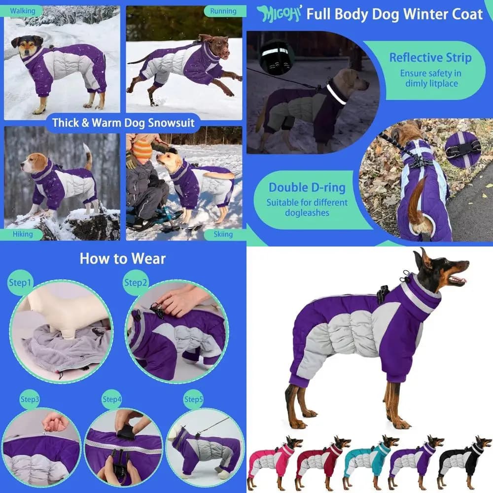 Cappotto Invernale Riflettente per Cani di Taglia Grande con Imbracatura, Tuta in Pile o Impermeabile con Cerniera per Cani di Taglia Piccola fino a 3XL