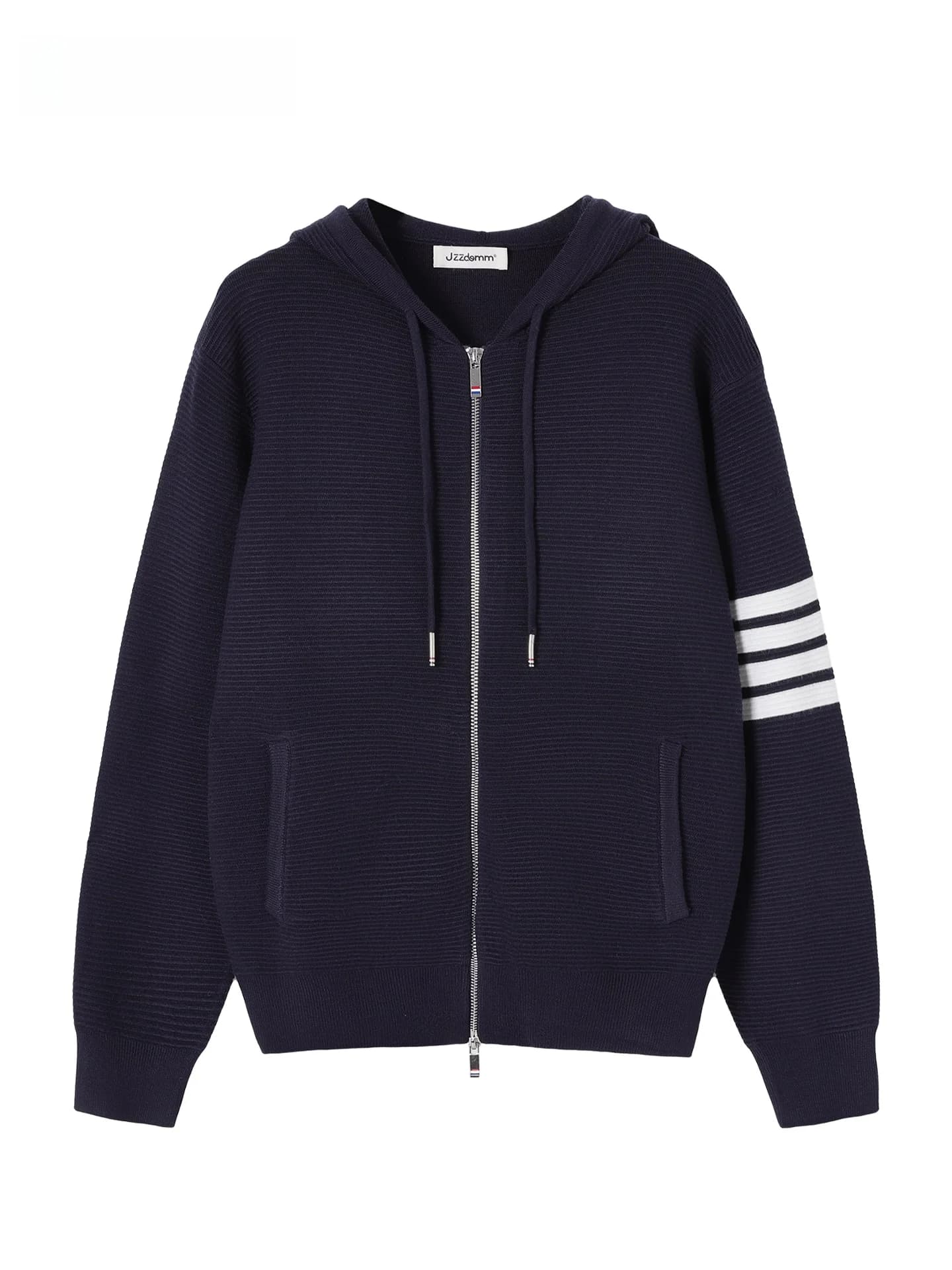JZZDEMM Cardigan Aperto con Cappuccio e Cerniera in Maglia Stile College da Donna, Maglione Ampio a Quattro Righe, Giacca Trendy Morbida a Maniche Lunghe