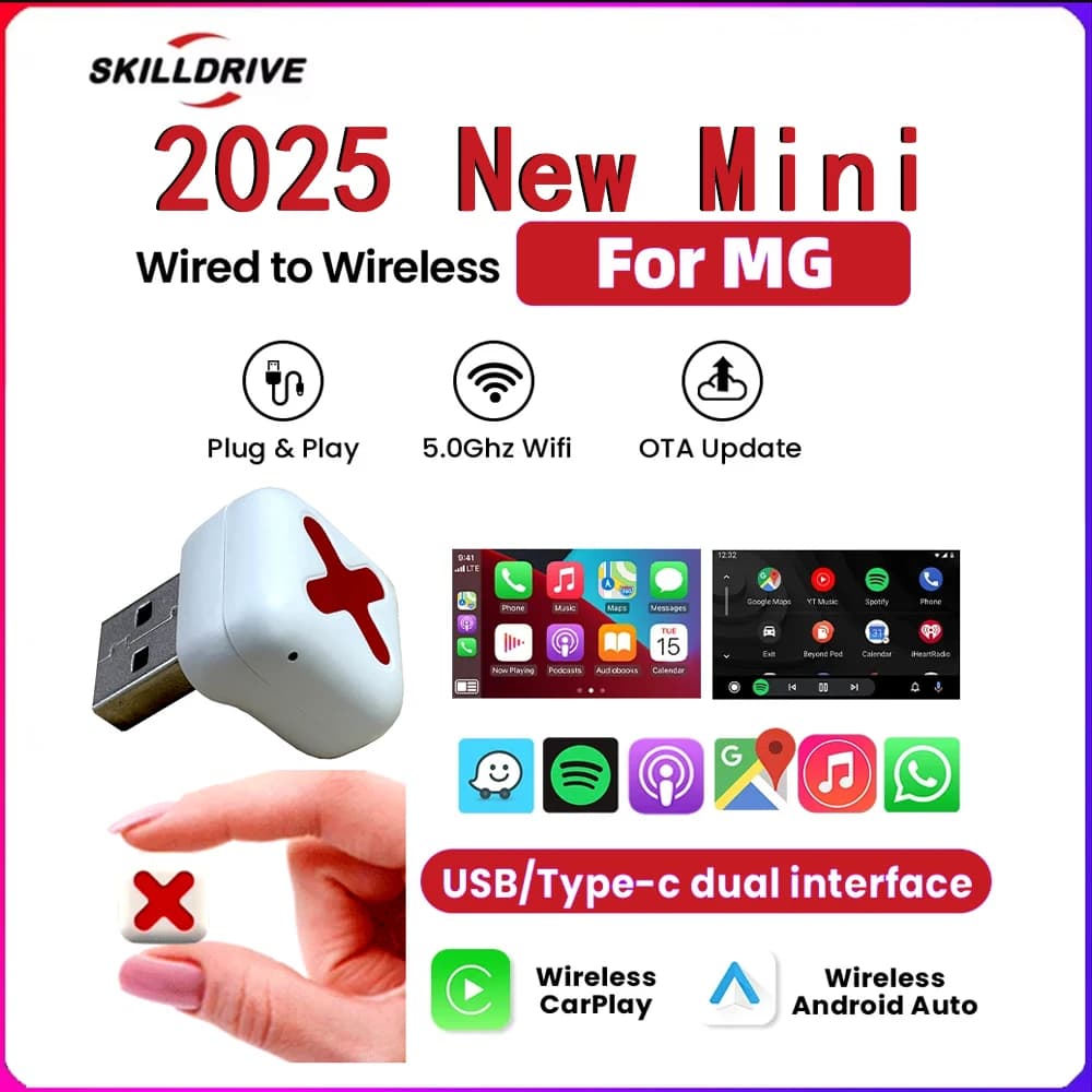 SKILLDRIVE Wireless Carplay Android Auto Adattatore USB Tipo-c 2in1 Smart Dongle Plug and Play Per MG GT MG5 RX5 GS ZP ZS Hector HS