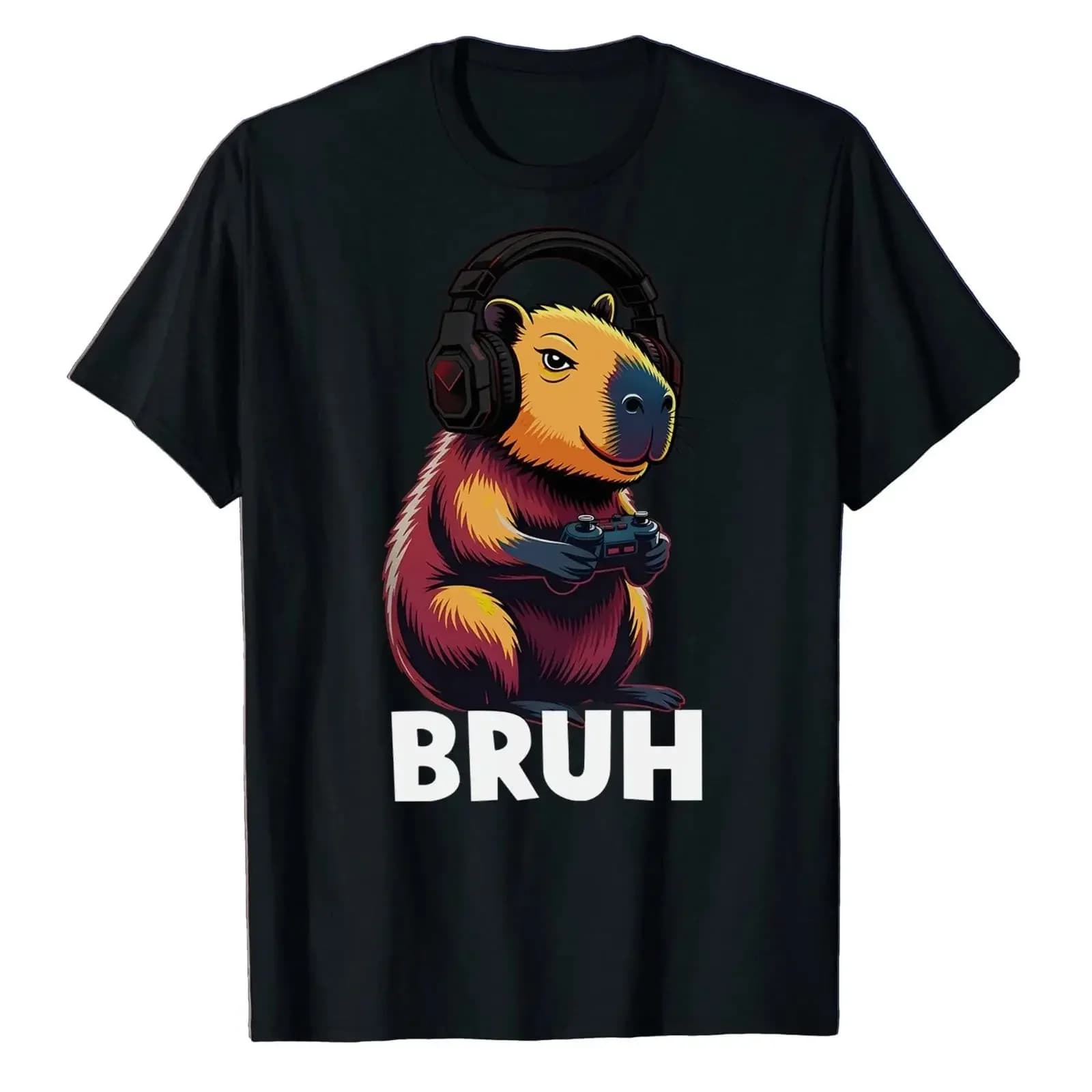 Maglietta Bruh Video Games Capybara per Ragazzi e Uomini, Divertente, Gaming, Retro, Vintage, Effetto Lavato, Grafica, Traspirante, Morbida, Elegante