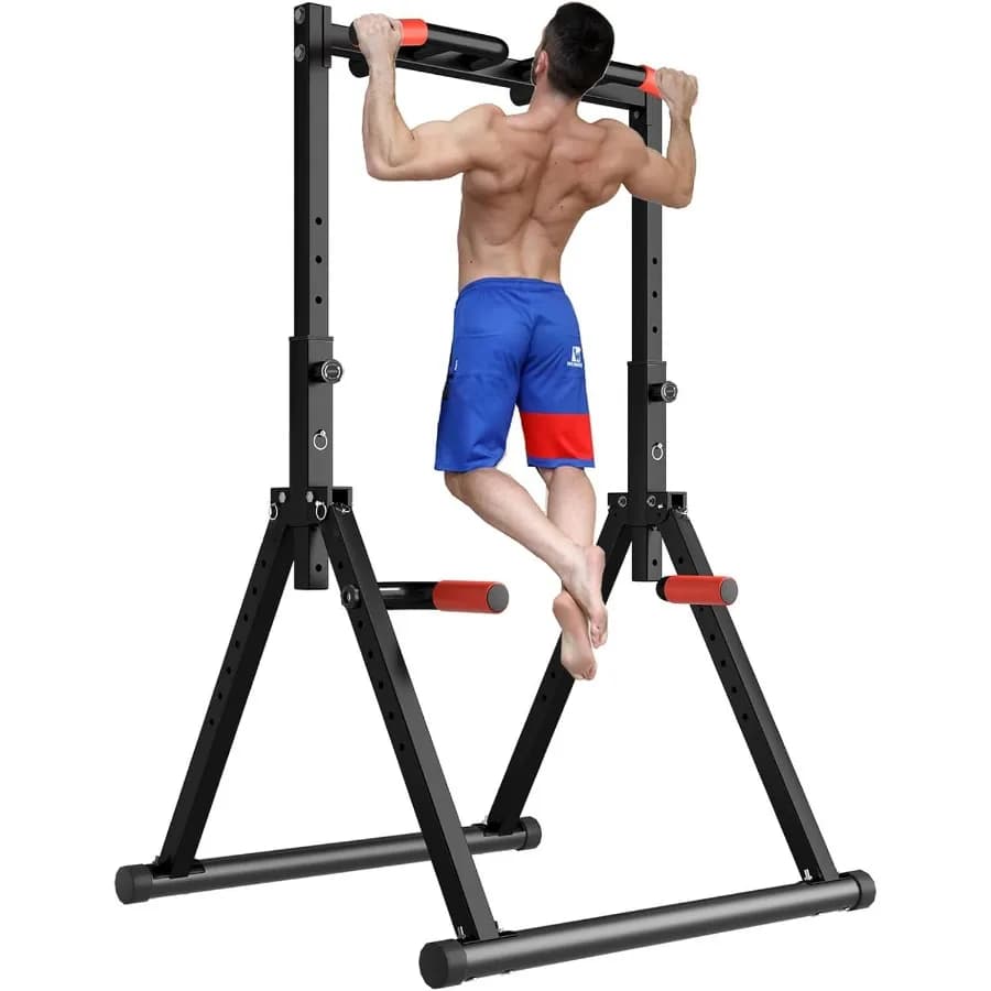 Dive Station with Foldable Traction Bar Power Tower Adjustable Multifunction Traction Station for Gym Strength Training
