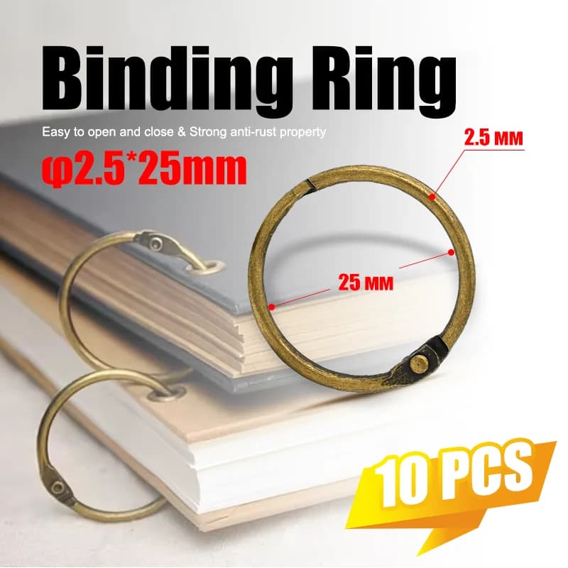 10 Pezzi Anelli per Rilegatura Vintage in Ottone da 25mm per Planner e Scrapbook