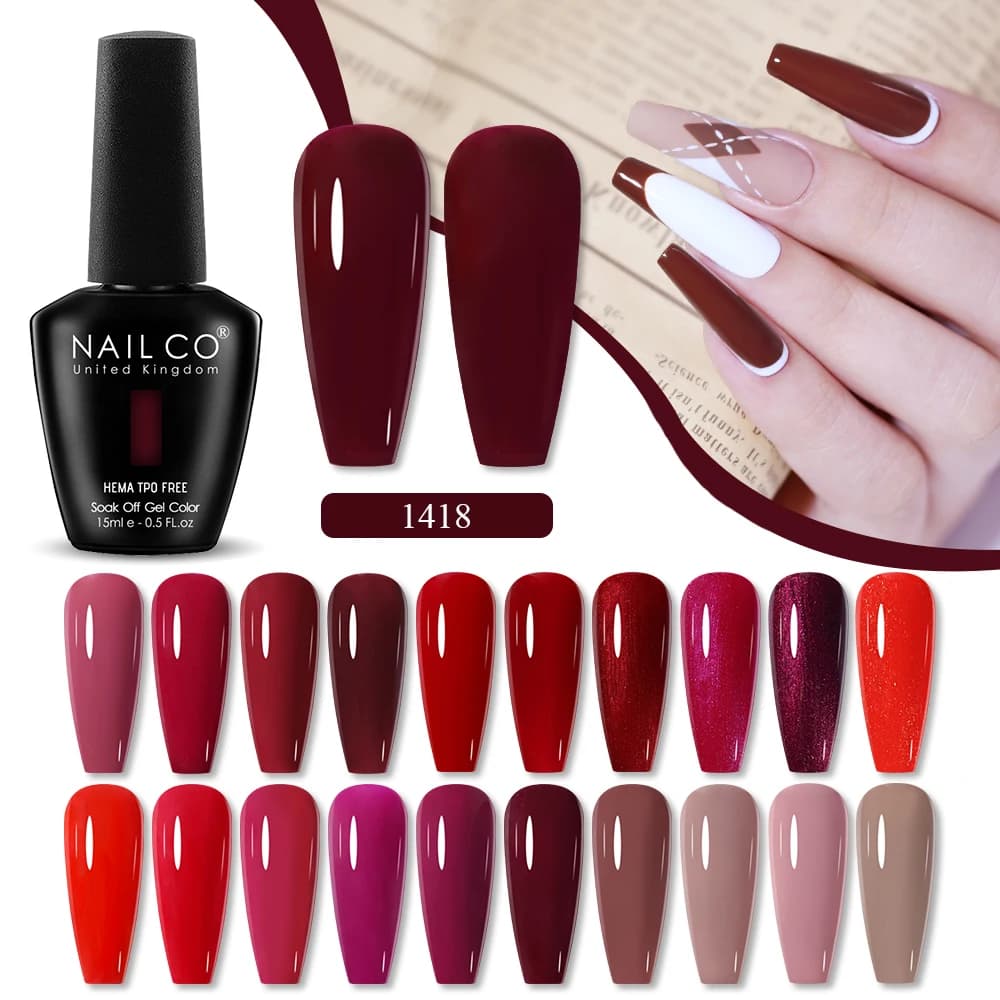 NAILCO 15ml Vino Rosso Colore Serie Gel Smalto per unghie Hema Tpo Free UV Gellak Design Lacca Top Base Coat Nail Manicure Vernice