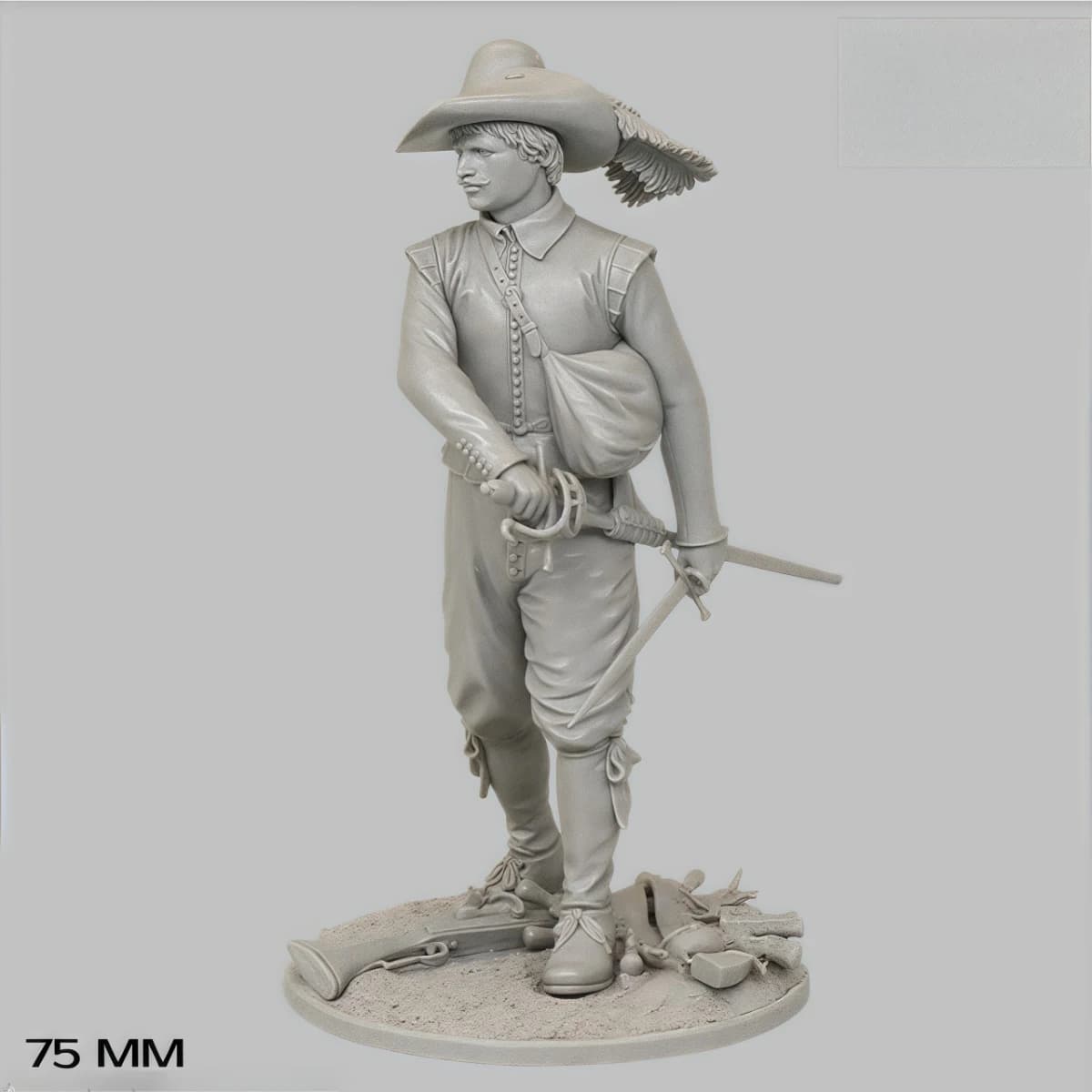 Kit modello non verniciato in resina da 75 mm, tema militare, Moschettiere europeo non assemblato e non verniciato GK