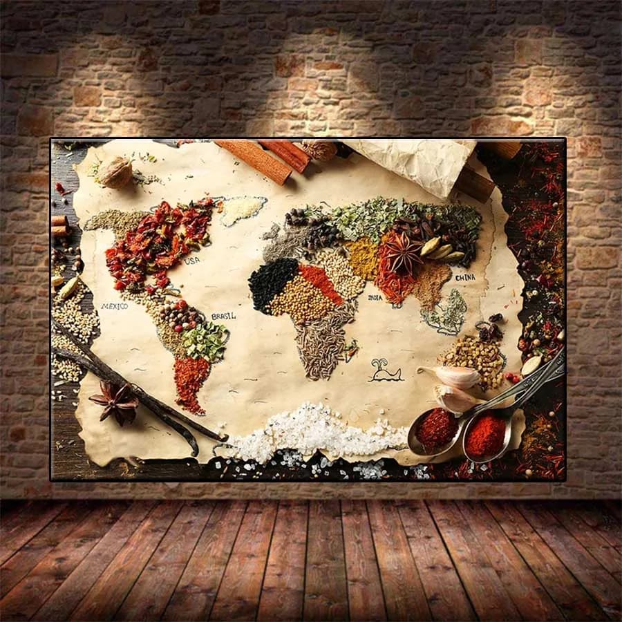 Diamond Mosaic Picture Spice and Seasoning Spoon World Map Of Rhinestone Diamond Painting Cross Stitch Embroidery Wall Art