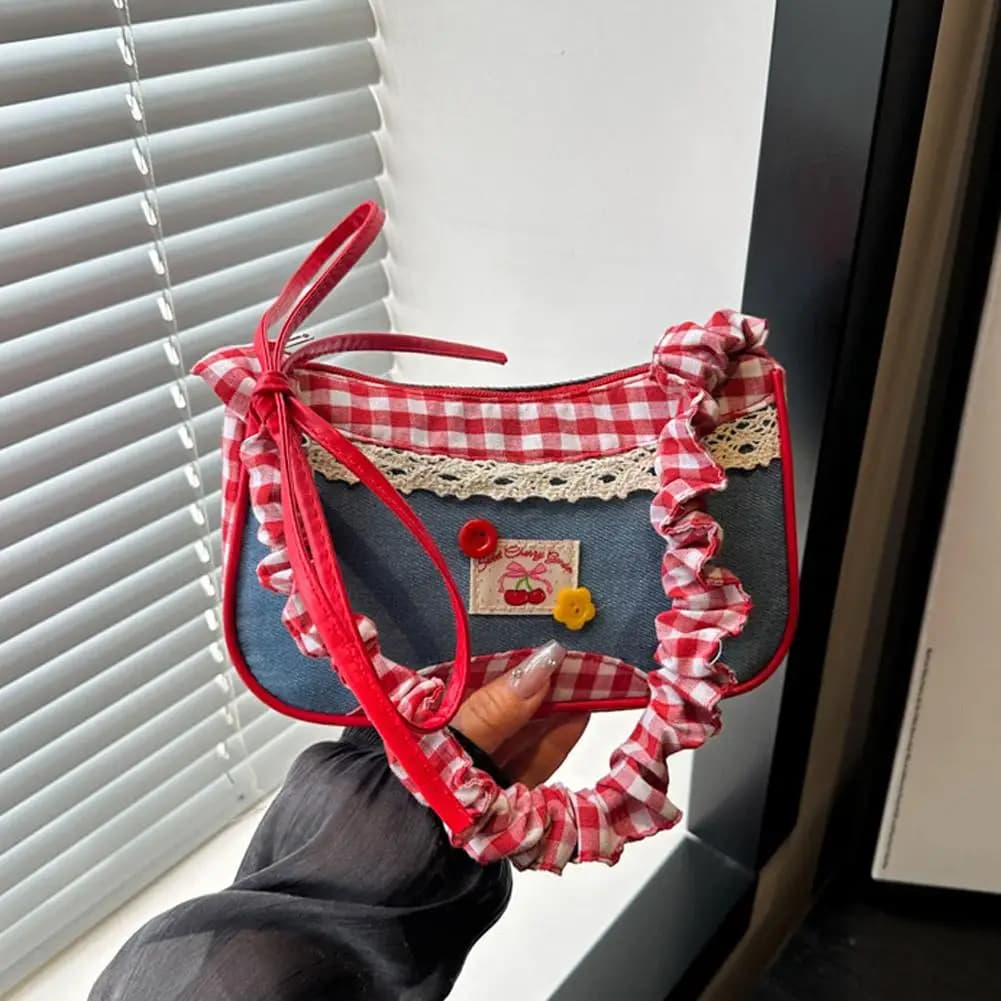 Cute Shoulder Bag Plaid Small Fresh Hand-held Commuting Bag Niche Design Large Capacity Casual Armpit Bag