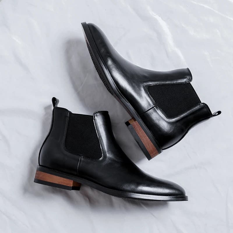 Men's Chelsea Boots Pointed Toe Versatile High Top Leather Shoes Retro British Style Retro Leather Boots-8100