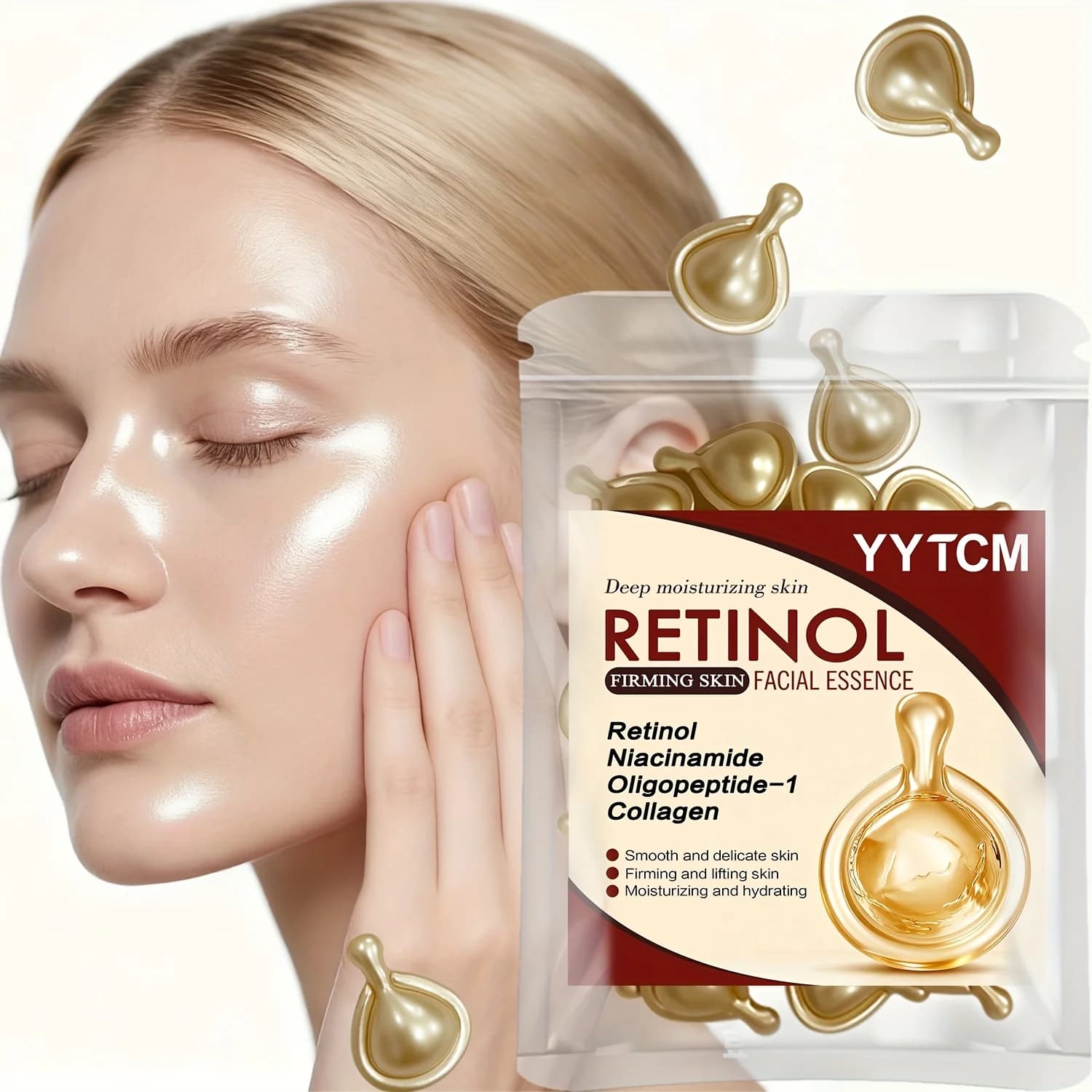 Capsule di Essenza Viso Rassodante al Retinolo, Essenza Viso al Retinolo, Contiene Collagene Idrolizzato, Niacinamide, Idratazione Profonda (0,5Gx30 Capsule)/Sacchetto-1 Sacchetto