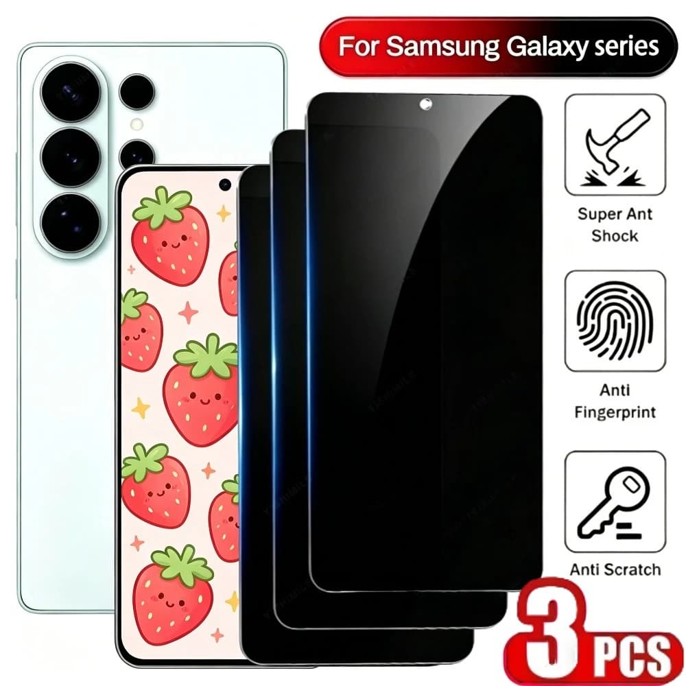 3 Pezzi Vetro Temperato Anti-Spia per Samsung Galaxy S26 S25 S24 Ultra S23+ S22+ S21+ S25 S26 Edge Pro Protezione Schermo Anti-Graffio