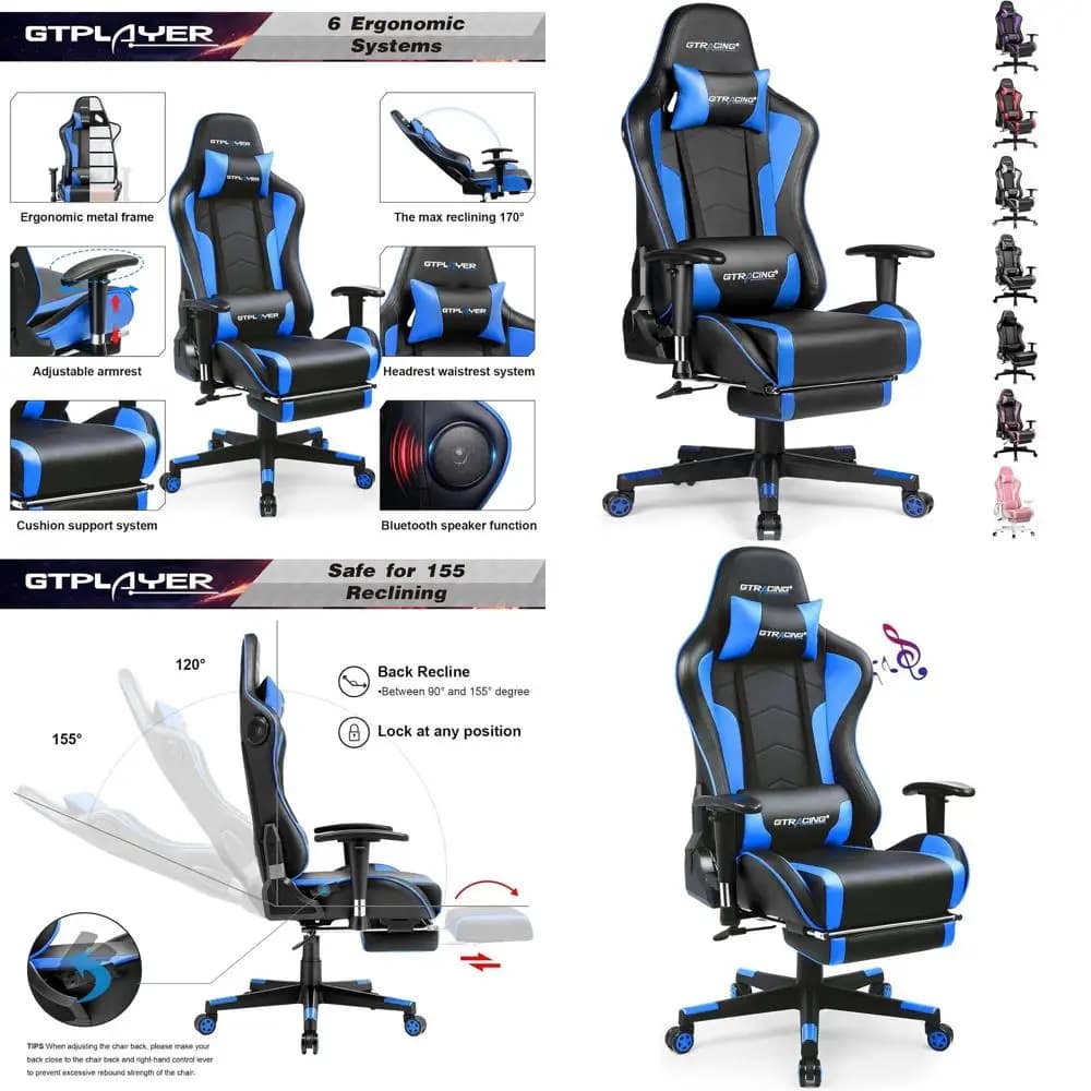 Sedia da Gaming Ergonomica Resistente con Altoparlanti Bluetooth per Videogiochi e Uso in Ufficio